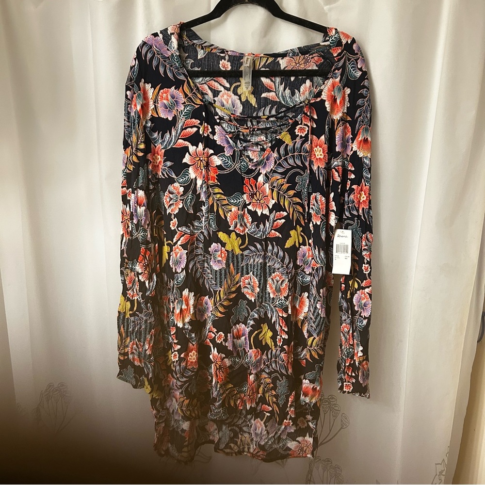 New Raisins Navy Floral Hooded‎ Bathing suit Cover-Up. Size XL - Picture 5 of 13